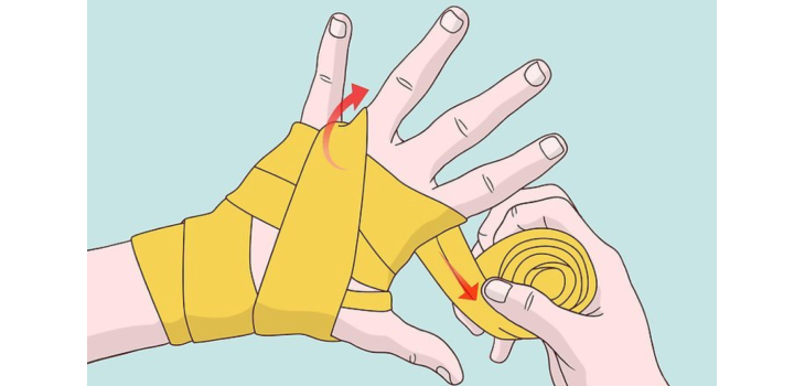 Увиване на бинт между пръстите