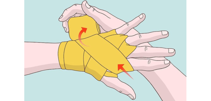 Увиване на бинт около палеца