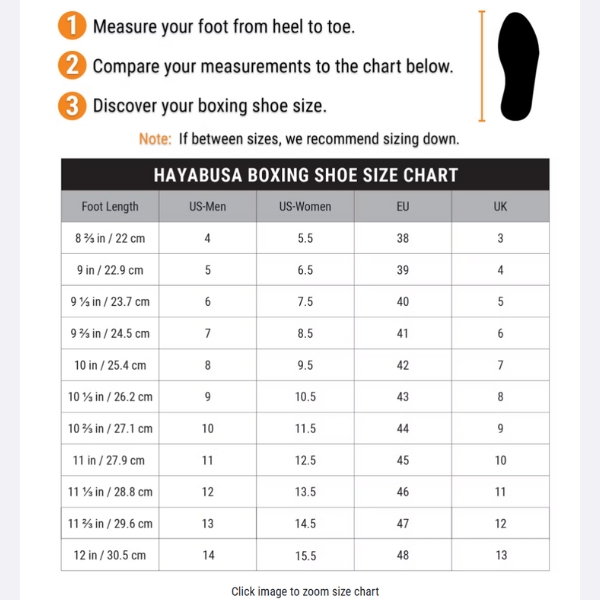 size hayabusa shoes